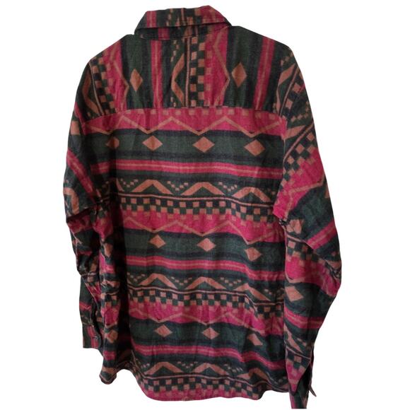 Vintage Haband Mens Large Aztec Button Up Flannel Collard Indie Shirt 2 Pocket - Picture 2 of 6